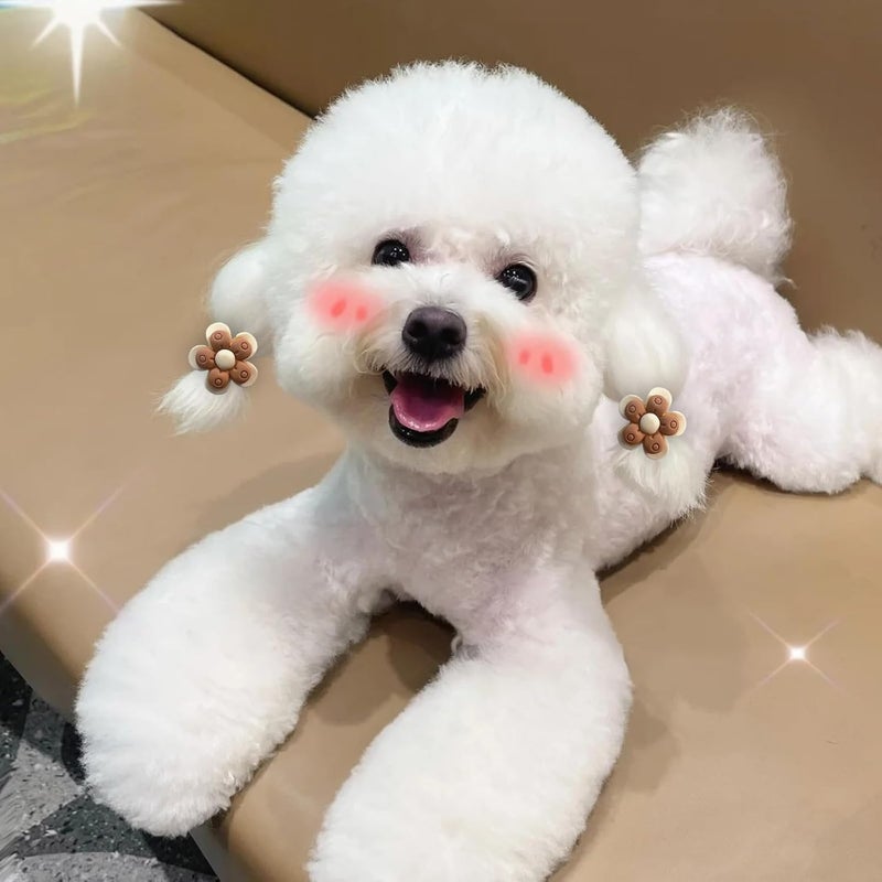 FGISAR 20 Pcs Small Dog Hair Bows with Rubber Bands Puppy Bows for Ears Cute Grooming Flower Bowknot Star Topknot Dog Hair Accessories for Small Dogs Girl Hair Ties for Yorkie Shih tzu Maltese (Brown) - Image 4